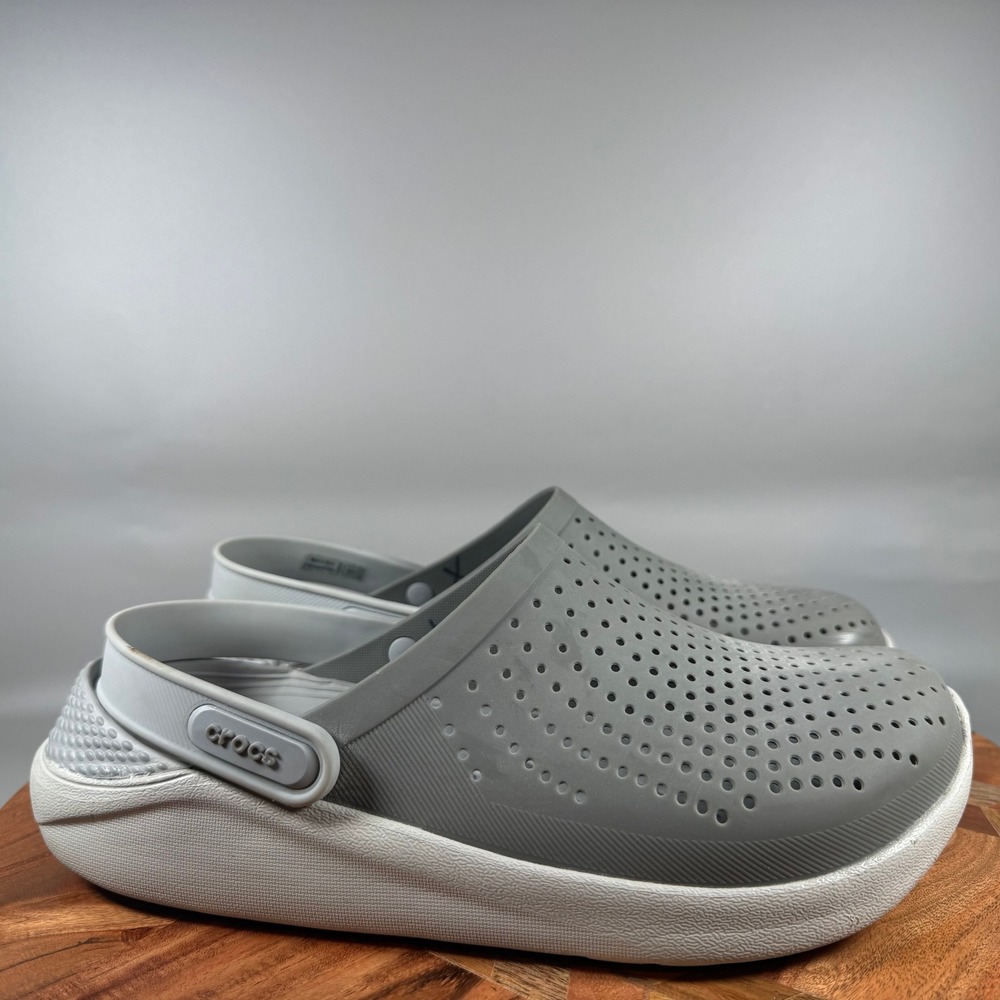 Crocs LiteRide Clog Grey White Women 9 Men 7 Comfort Slip On Shoes 204592